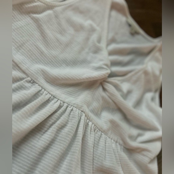 LUCKY BRAND Babydoll Peplum Tank Top Twisted V Neck Ribbed Ivory Casual Y2K | M - Picture 5 of 10